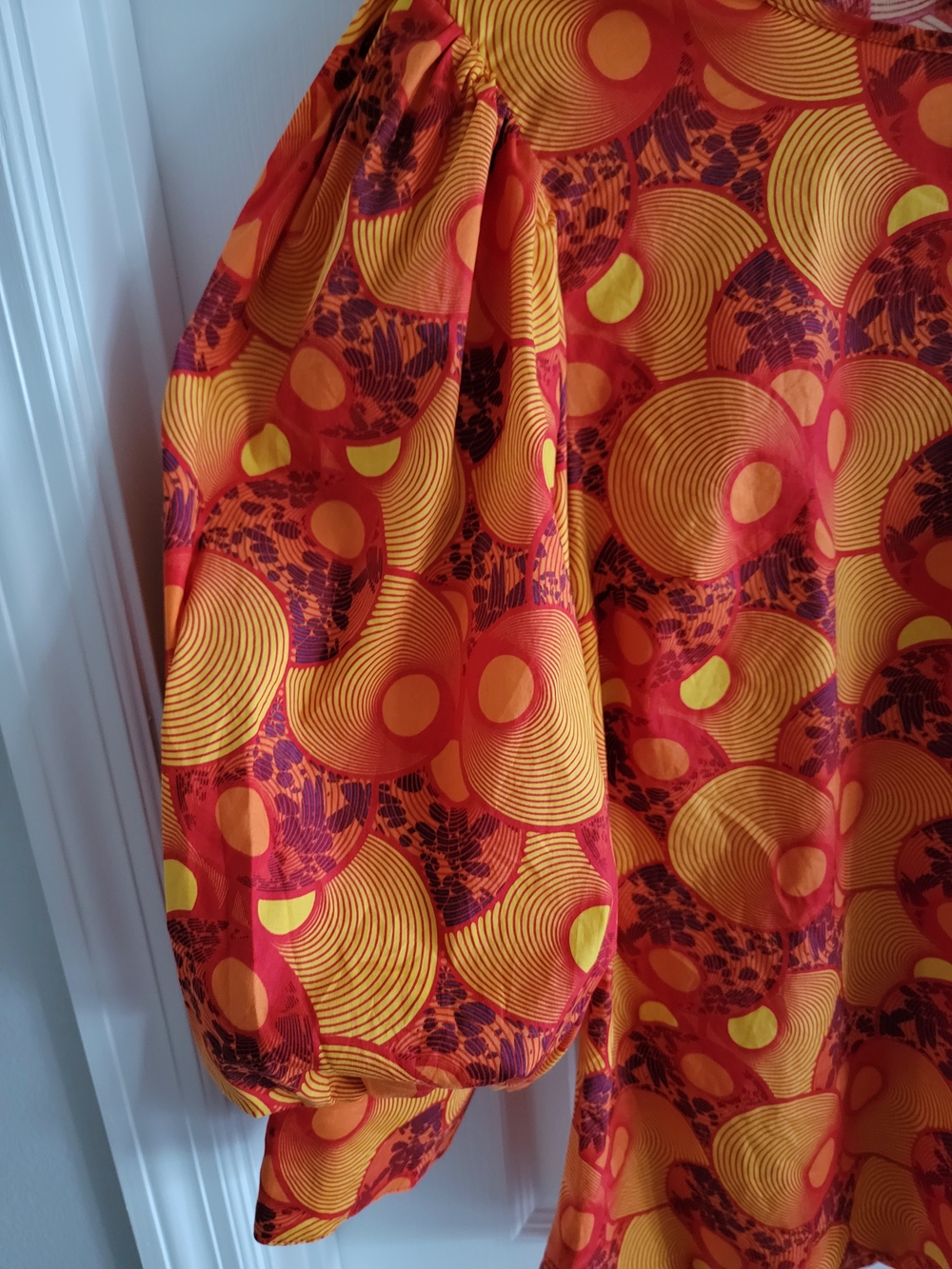Ashro Orange and Yellow Geo Puff Sleeve Blouse - Picture 8 of 13
